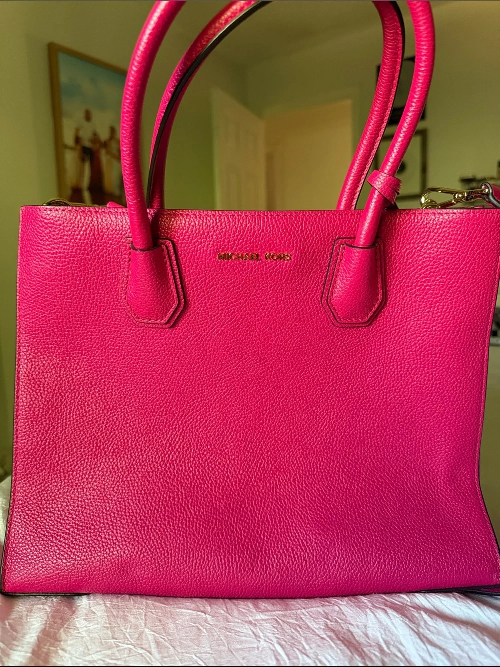 Michael Kors Bright Pink Pebbled Leather Tote
